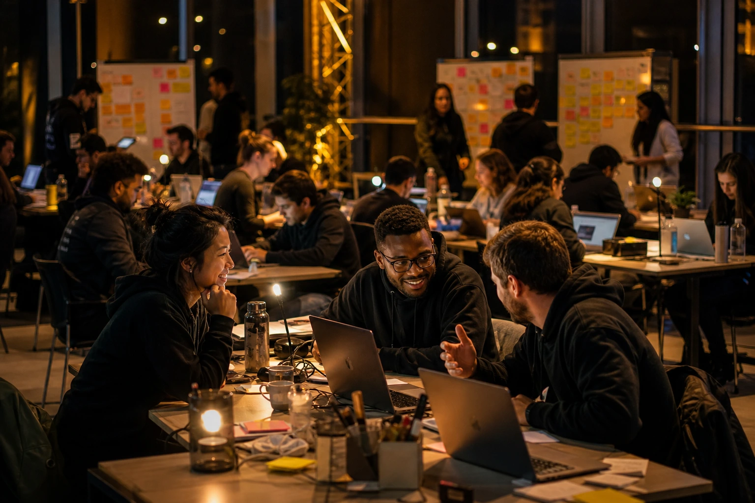 A wider view of teams building together during the event