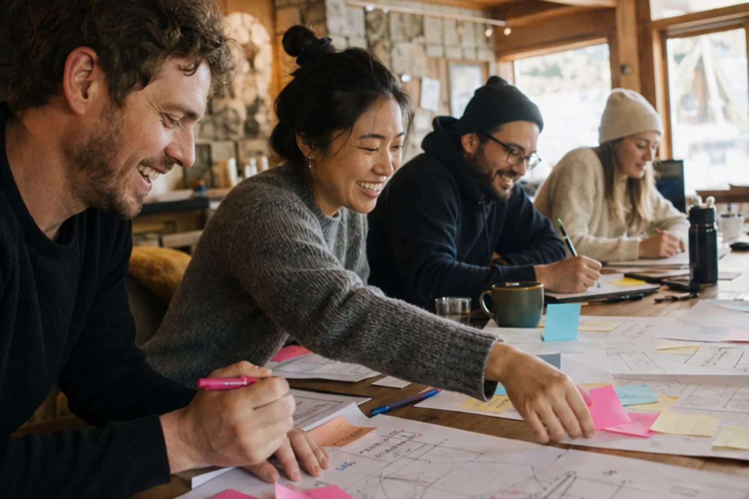 Teammates working together during a company workshop