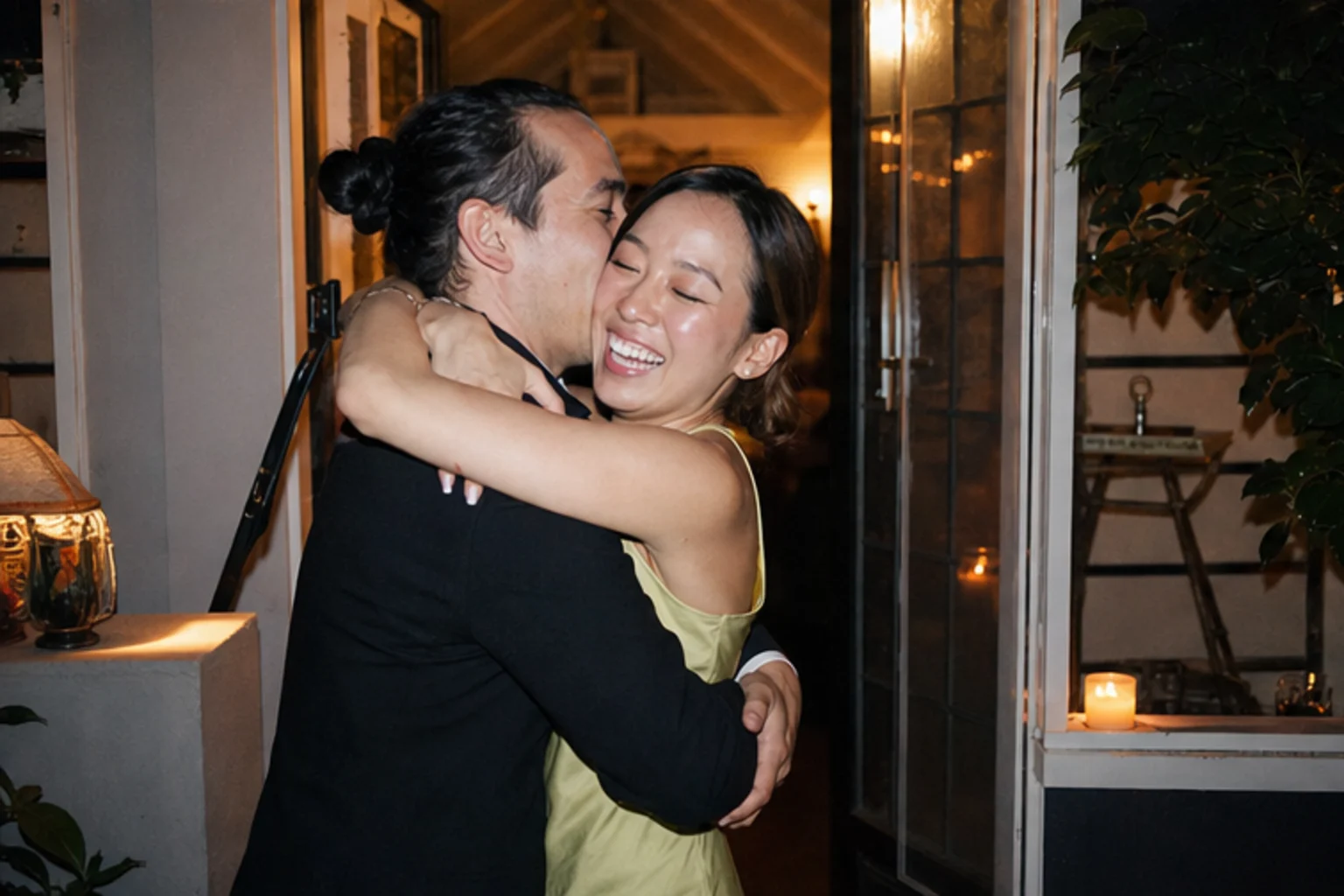 Guests sharing a spontaneous embrace
