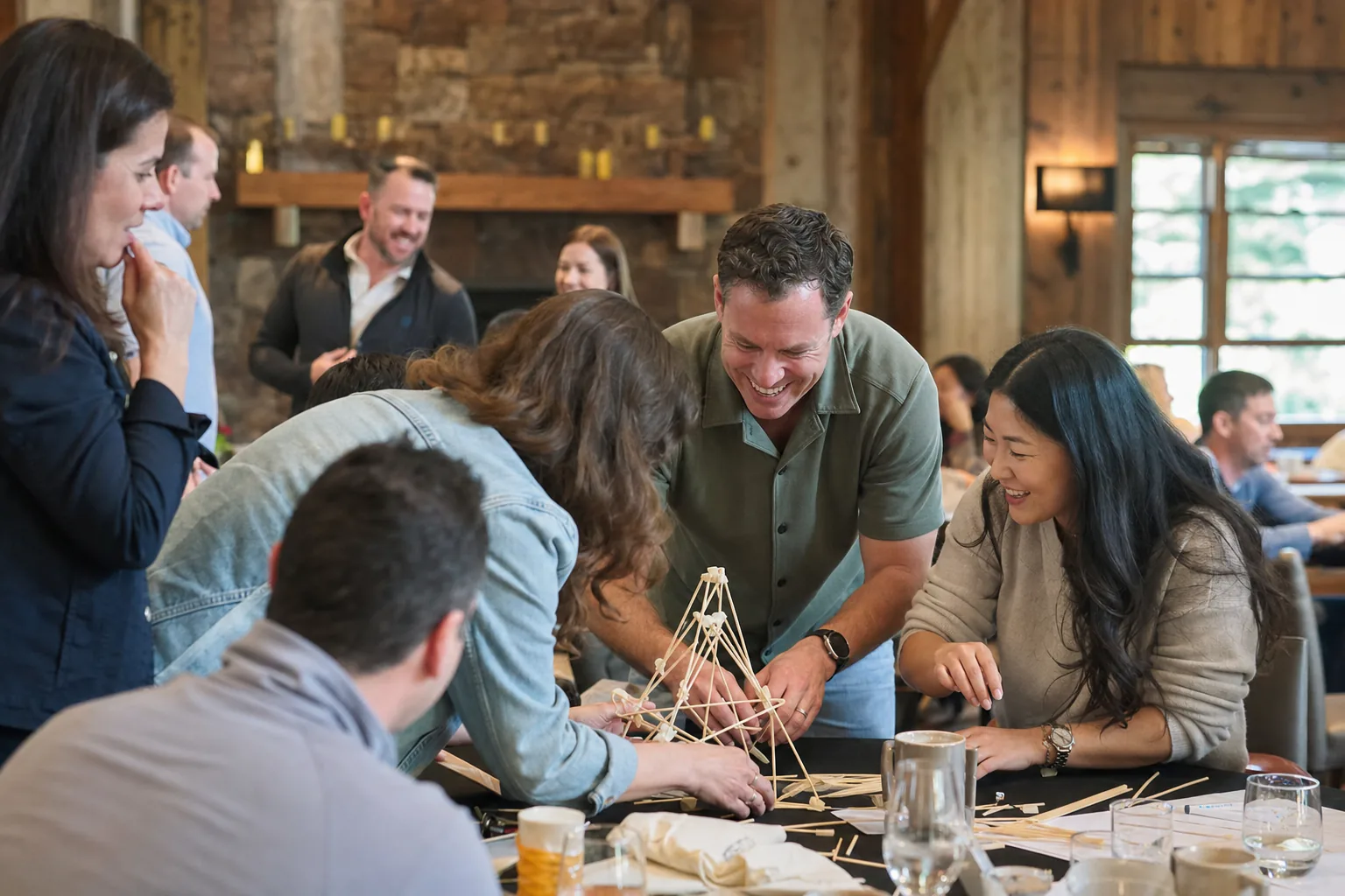 Coworkers working through a hands-on activity