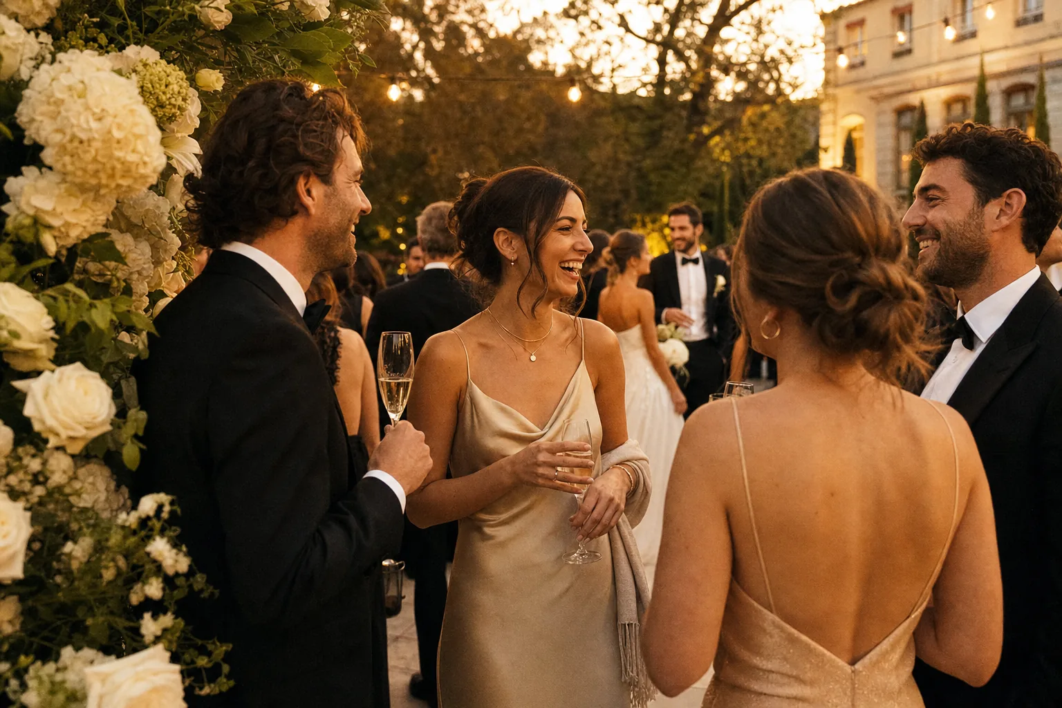 Wedding guests talking during cocktail hour